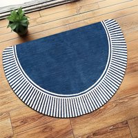 Modern Blue Striped Semicircle Door Mat Minimalist Navy Welcome Rug Anti-Slip Entrance Floor Mat for Home Porch Entryway Decor