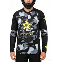 Men's Retro Camo Star Graphic Mtb Jersey Breathable Lightweight Performance Long Sleeve Off-Road Motorcycle Racing Top