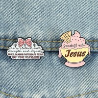 Life is sweeter with Jesus Enamel Pins God Quotes Brooches Cute Pink Bowknot Badges Faith Motivational Jewelry Gift for Friends