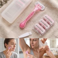 1Pc Women's Disposable Razors With 4 Blade Shaving Razor Pink Stainless Steel Women's Disposable Bikini Razors for Men Women