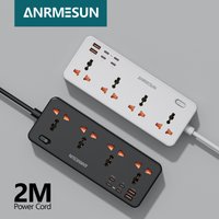 EU Power Strip 4 AC Outlets 4 USB C 2 USB Ports PD 20W Fast Charging Extension Socket 2400W 2M Cord Universal Plug EU US UK
