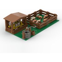 MOC Creative City House Chicken Pig Farm Village Enclosure Cottage Hut Architecture Home Constructor Building Blocks Bricks Toys