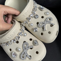 Rhinestone Bow Shoe Charms Pearl Crystal Chain Clog Shoes Decorations DIY Accessories for Garden Sandals Women Girls Gifts