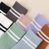 1/8 Pairs of Mid Tube Double Bar Striped Yoga Socks Anti Slip Dance Sports Breathable Socks Fitness Pilates Cotton Socks