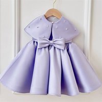 Princess Satin Bow Pearls Crystals Flower Girl Dress Children First Communion Dress Ball Gown Wedding Party Dress Birthday Show