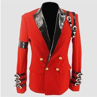 Custom Made Super Pop Singer Award Ceremony Jacket Mens Napoleonic Military Coat Steampunk Red Jacket