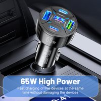 65W QC3.0 Fast Charging Car Charger 5 Ports 3USB PD Type-C Adapter Universal 12V 24V For iPhone 17 Pro Max For Samsung Android