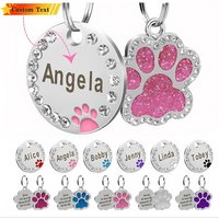 Stainless Steel Engraved Pet Name Collar Pendant ID Tags Personalized Anti-lost Engraved Diamond Pendant Necklace For Cat Dog ID