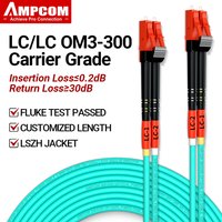 Câble de brassage fibre optique AMPCOM, OM3 LC vers LC UPC Multimode Duplex MMF 50/125μm 100 Gbit/s, insensible aux plis, 3,0 mm, Cor.