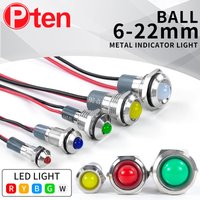 1Pcs 6/8/10/12/16/19/22mm SphericalMetal LED Warning Indicator Light Signal Lamp Pilot Wire 3-6 12-24 220V Power Waterproof IP65