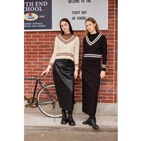 AP Women 2026 Autumn and Winter Knitting Patchwork Sweater Mock Neck Modal Shirt Stretch Skirt Leather Skirt