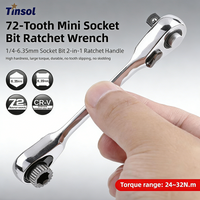 TINSOL 2-in-1 Mini Ratchet Wrench 1/4 Inch 72-Tooth Quick Release Universal Double-Head Socket Bit for Auto Home DIY Repair Work