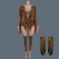 Sparkly Tassel Sexy Tight Fitting Jumpsuit Women Sexy Party Club Dance Show gig Carnival Drag Queen Performer Wear Liujinyicai