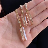 copper jewelry set earrings pendant two-piece set champagne Elongated shape Cubic zircon drop earrings for women elegance gifts