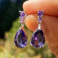 Gorgeous AAA Cubic Zirconia Water Drop Charm Women Drop Earring Wedding Band Jewelry White/Purple High Quality Earrings