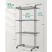 4-poziomowy składany stojak na pranie, duża suszarka na ubrania na kółkach, stojący organizer do przechowywania, 64×126×172 cm