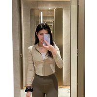 LULU FLORA Spring and new yoga fishbone jacket hooded sports comfortable zipper short waist jacket slim fit double-sided brushed