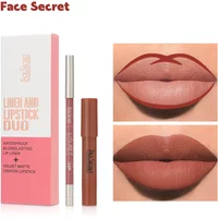 Face Secret Matte Lipstick & Lip Liner Set 7 Colors Waterproof High Pigmented Slim Long Lasting Lip Gloss