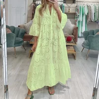 V-Neck Lace Hollow Solid Color Long Dress Women Summer Casual Maxi Beach Vestido New Fashion Women's Bohemian Dresses Y2k ะะปะฐััะต