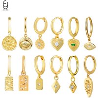 925 Sterling Silver Ear Needle Fashion Hoop Earrings for Women Heart/Square/Round Geometry Pendant Earrings Luxury Jewelry Gifts