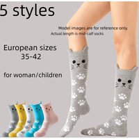 European sizes 35-42, 1/2/5 Pairs of Cute Cartoon kitty Ankle Socks for Men / Women/Children