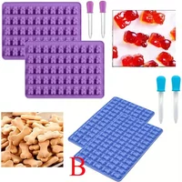 Gummy Bear Mold Mini Cartoon Animal Chocolate Candy Mold Children's Dropper Food Grade Kitchen Accessories Tools Silicone Cookie