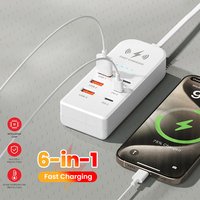 6 in 1 Fast USB Charger 3PD 3USB Power Strip Desktop Charging Station Fast Charging EU/US Plug USB HUB Adapter Type C Socket 1M