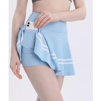 Stripe Summer Running Shorts Built-in Side Pocket False 2 Pieces Tennis Mini Skirt Cooling Quick Dry Breathable Yoga Skirt Women