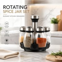 6 in 1 Glass Spice Jar Set Rack Rotating Glass Seasoning Sugar Pepper Bottles Organizer Salt Shakers Holder Kitchen Storage Rack