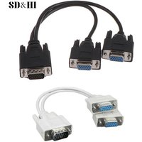 1pc 15Pin VGA Male To 2 Vga Svga Female Adapter Splitter Video Monitor Cable Black White Random Color