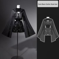 Dark Black Gothic Costume Women New Chinese Style Open Sleeve Tops PU Pants Set Vintage Niche Girls Street Fashion Suit Cool y2k