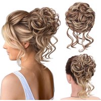Synthetic Messy Bun Hair Piece Scrunchies for Women Tousled Updo Bun Wavy Curly Blonde Chignon Ponytail Hairpiece for Daily Wear