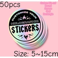 50pcs Custom Die Cut Vinyl Holographic Stickers Personalized Party Cutout Shiny Business Labels Decal Wedding Packing Decoration