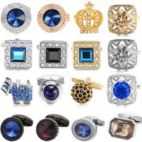 High quality Austrian blue crystal cat's eye stone cufflinks French shirt brass crown design wedding men's crystal cufflinks