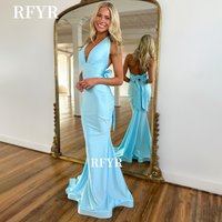 RFYR Halter Prom Dress Backless Party Dress with Bow Back Mermaid Evening Dress Princess Gowns for Arabic Women Customized