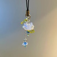 1pcs Blue Flower Mobile Phone Pendant Beaded Lotus Gift Creative Mobile Phone Charm Cute
