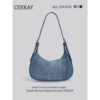 2026 New CEEKAY Denim Hobo Bag, Gradient Denim Shoulder Bag with Adjustable Strap, Casual Underarm Bag for Women handbags