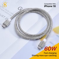 D8 60W USB C to USB C Cable Fast Charging, Crystal Decoration,Diamond Shine, Compatible with iPhone 15/Pro/Plus/Pro Max, MacBoo