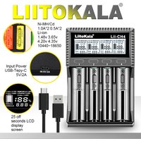 LiitoKala Lii-CH4 Smart Charger for 18650/21700/26650/AA/AAA/Ni-MH/Li-ion,1.2V/1.5V 4-Slot Fast Charge, USB-C, Auto Detect
