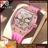 GELATU 6016 All Diamond Women Watch Silicone Waterproof Moonphase Chronograph Luxury Hollow Women All Automatic Mechanical Watch