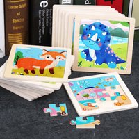 Wooden Toys 11x11cm Jigsaw 3d Puzzle Cartoon Animal Traffic Wooden Puzzle Game Montessori Educational Toys For Children
