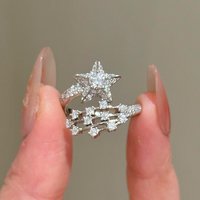 Creative inlaid full diamonds star rings for women fashion and dreamy sparkling meteor ring adjustable wedding jewelry gift