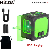 HILDA 2 Lines Mini Laser Level Self Levelling Green Beams Laser Horizontal & Vertical Cross-Line USB Charging