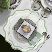 1/4/6pcs Sage Green Gift Placemats Faux Leather Round Reversible Placemats with Scallop Edge Washable Flower Shaped Table Mats