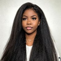 26" Yaki Straight 180 Density Black Soft Pre-plucked Glueless Synthetic 13X4 Lace Front Wig For Women Baby Hair Daily