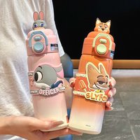 Disney Zootopia Judy Nick Thermos Cup 316 Stainless Anime Periphery Steel Straw Dual-Use Water Bottle Fan Surprise Students Gift