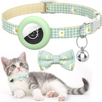 Breakaway Cat AirTag Holder Checkered Printed BowvCollar Adjustable Kitten Cat Collar with Bell Pet Air Tag Case