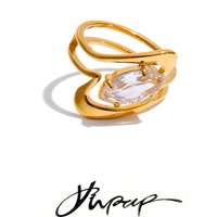 Yhpup Size 678 AAA Bling Cubic Zirconia Golden Ring for Women Stainless Steel Stylish Shiny Charm Finger Jewelry PVD Plated