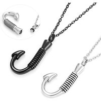 316L Fish Hook Urn Necklace for Ashes Fish Hook Stainless Steel Cremation Jewelry Memorial Pendant Keepsake for Men 28*37mm