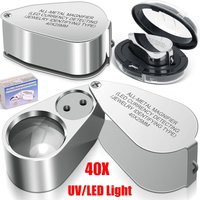 40X Pocket Loupe Magnifier Jewelry Magnifying Glass with Light LED/UV Illuminated Foldable Diamond Lupa Jewelers Eye Glass Tools